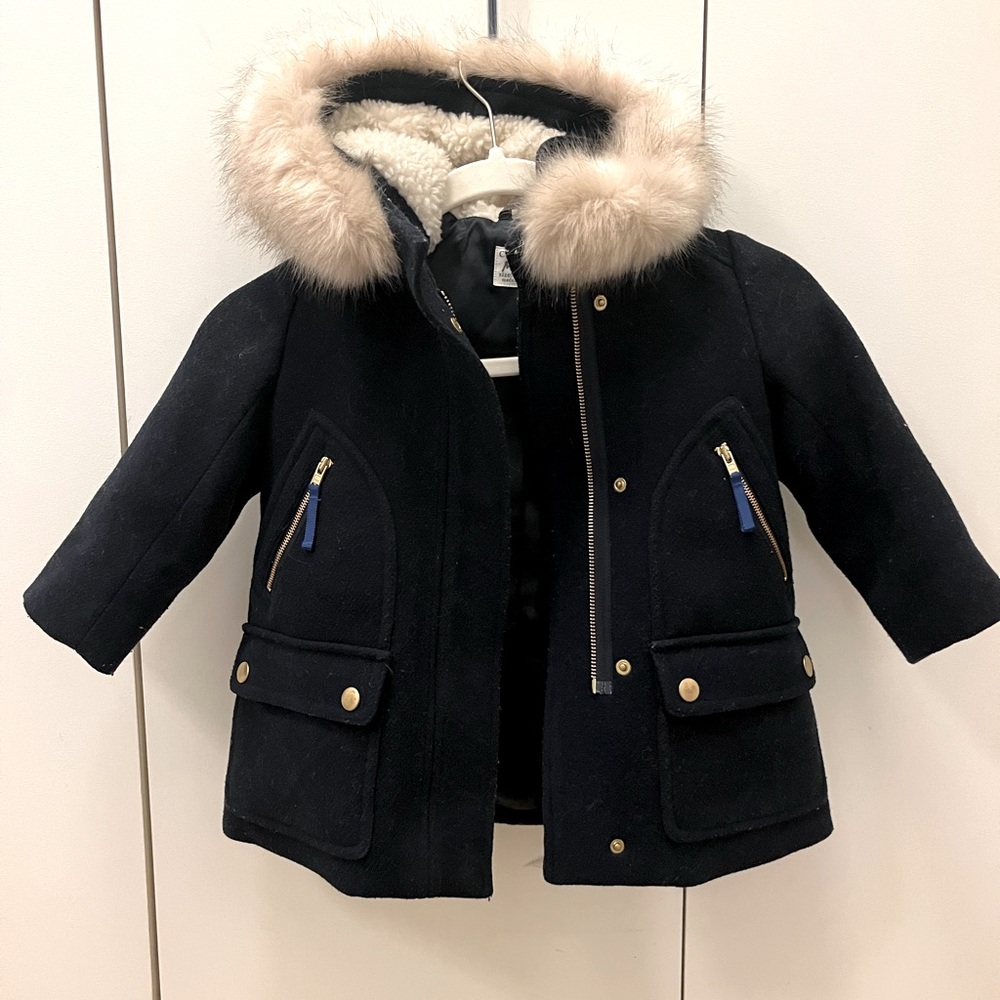Crewcuts Black Kids Jacket with Faux Fur Hood